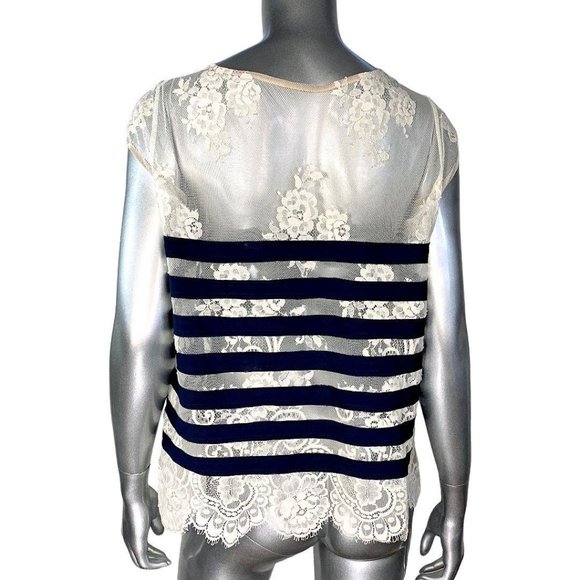 BCBGMaxazira Echo Lace Striped Top XXS - Picture 2 of 6